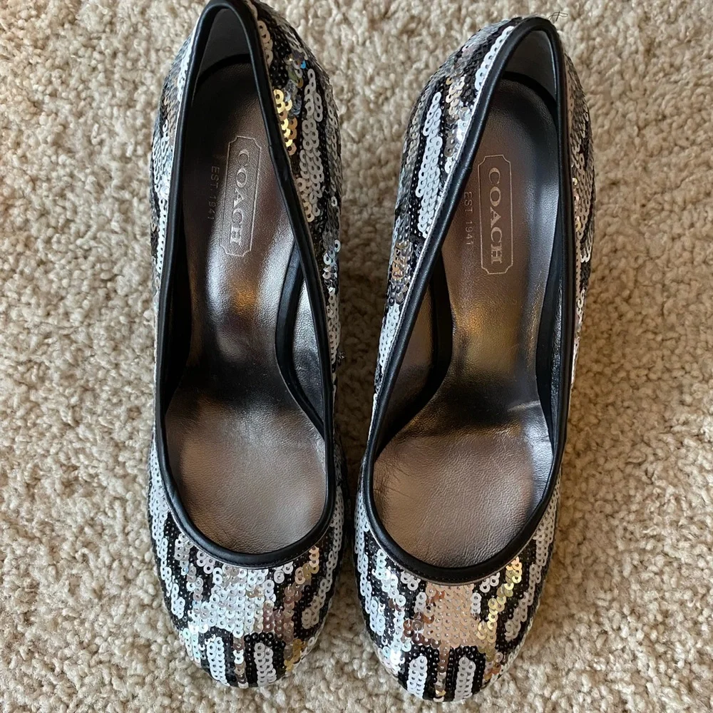 Coach sequin leopard wedge heels - Picture 1 of 4